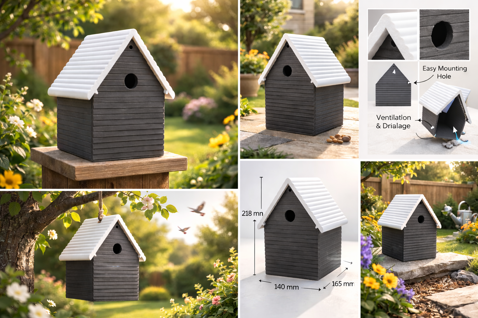 Ribbed Roof Birdhouse —Durable Outdoor Shelter