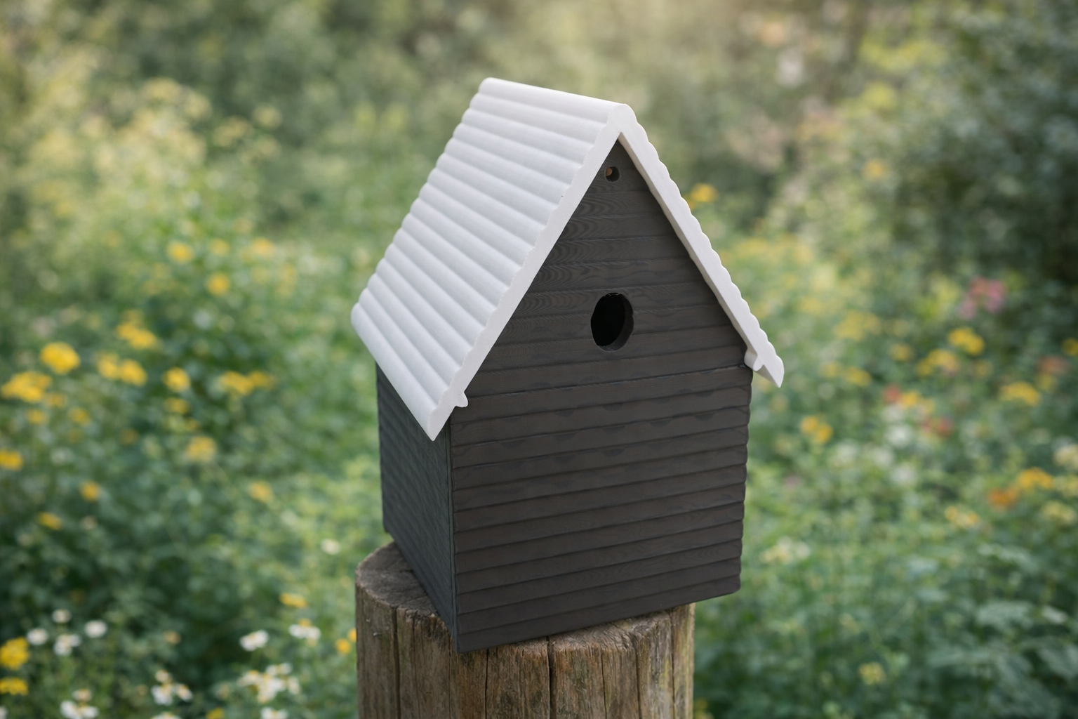 Ribbed Roof Birdhouse —Durable Outdoor Shelter