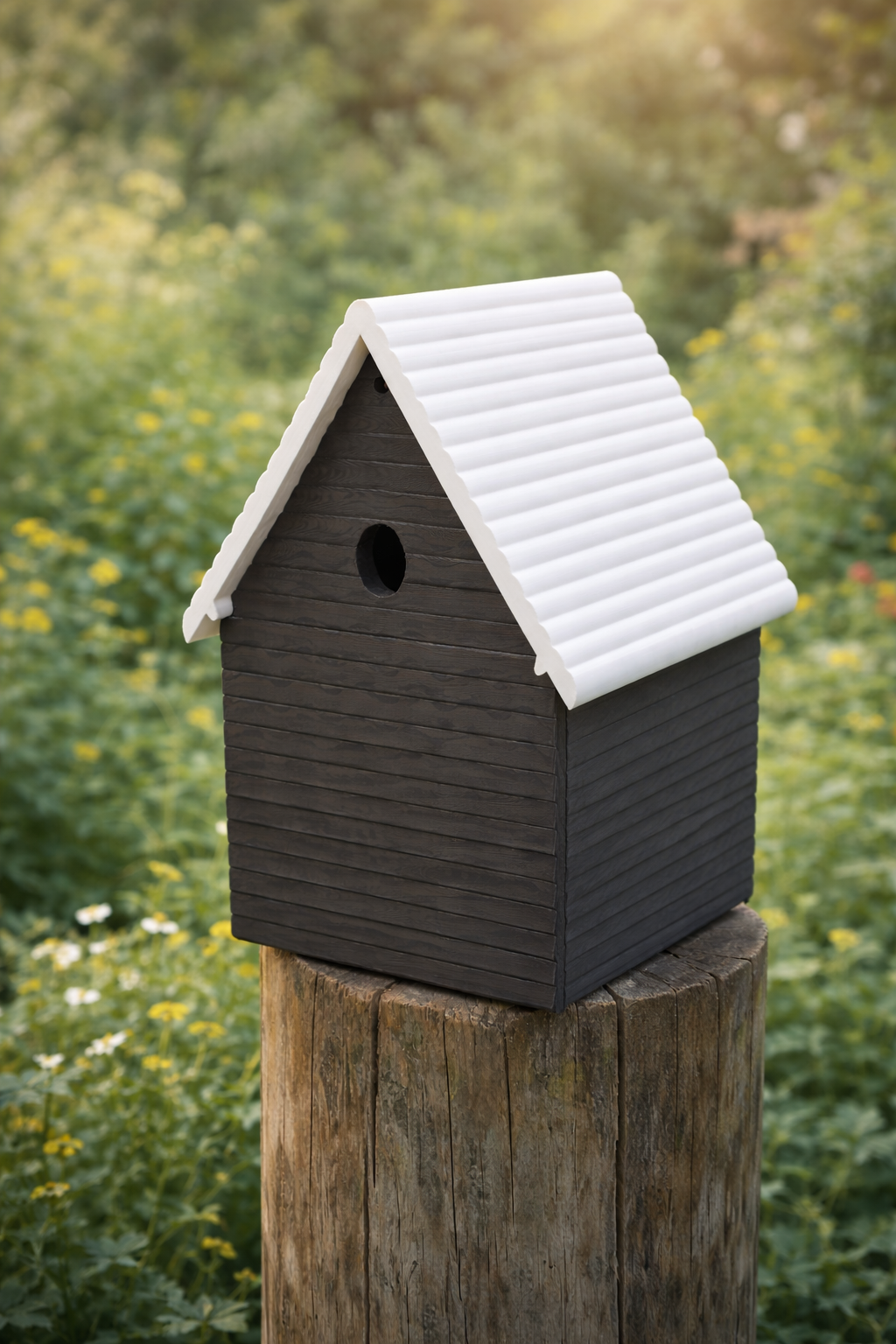 Ribbed Roof Birdhouse —Durable Outdoor Shelter
